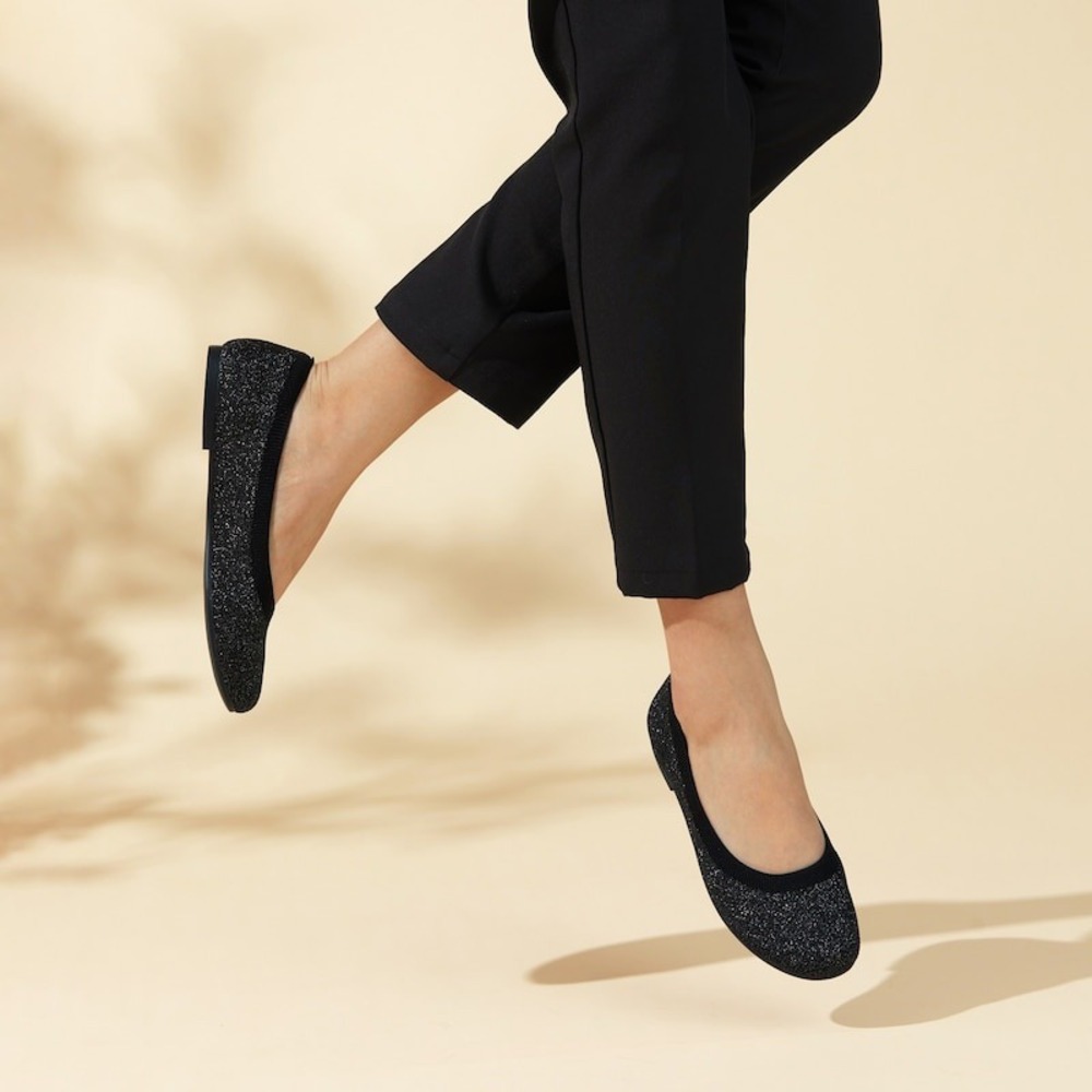 VIVAIA Claire Round Toe Flats Black Metallic Comfort Knit Ballet Shoes US/8